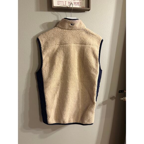 Vineyard Vines Men's Sherpa SuperShep Vest in a cream/stone size medium - Picture 3 of 3